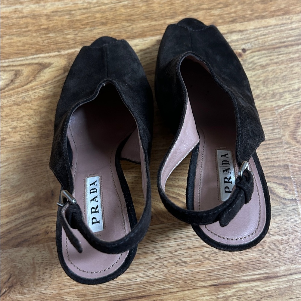 PRADA Elegant Brown Suede Slingback Heels Size 8 Made in Italy - Picture 3 of 11